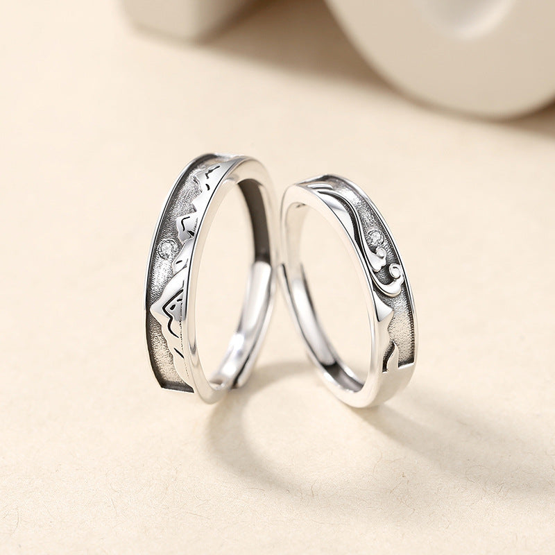Love Oath Sterling Silver 925 Couple Ring Niche Design Light Luxury Zircon Plain Ring Valentine's Day Gift Pair Ring