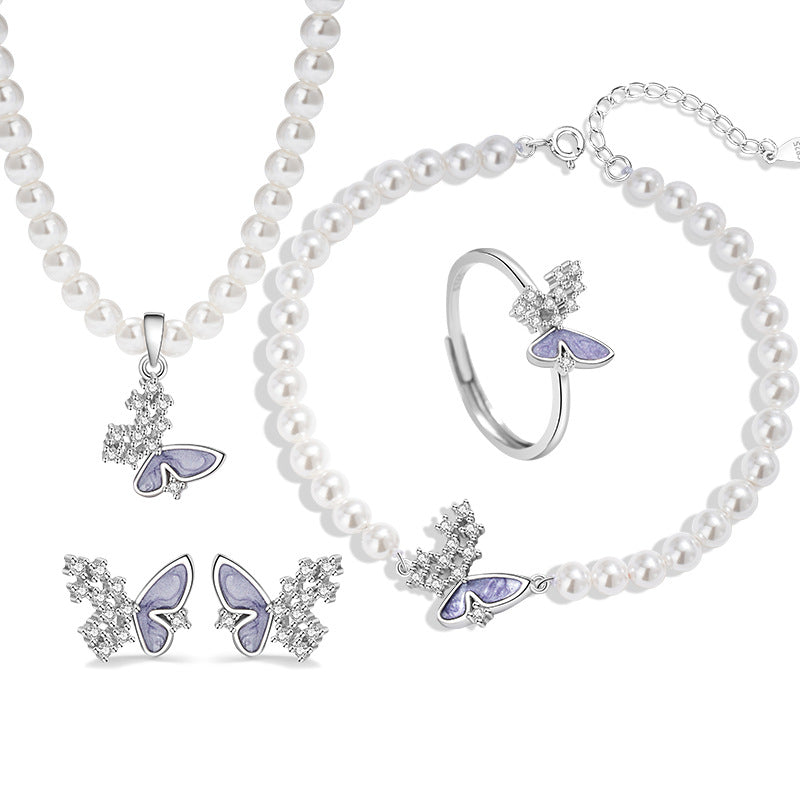 Fantasy Butterfly Sterling Silver S925 Necklace Women's Light Luxury Versatile Shijia Pearl Clavicle Chain Ins Style Zircon Pendant