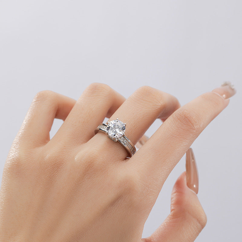 High Crown Queen Sterling Silver 925 Diamond Ring Women's Fashion All-Match Proposal Wedding Ring Ins Style Pair Ring