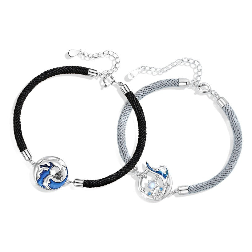 Fishtail Sterling Silver 925 Couple Bracelet Men and Women Niche Design Light Luxury Glass Stone Bracelet Ins Style Star Bracelet