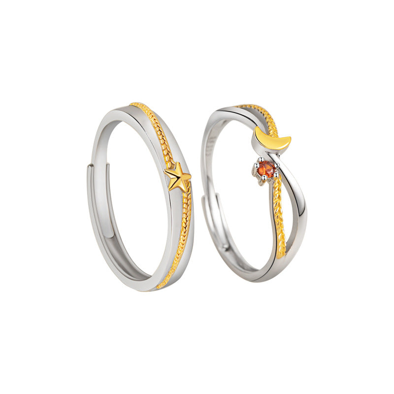 Army Love Foot Silver 999 Couple Ring Light Luxury High-Grade Star Long-Distance Love Zircon Ring Ins Wind Wheat Ear Ring