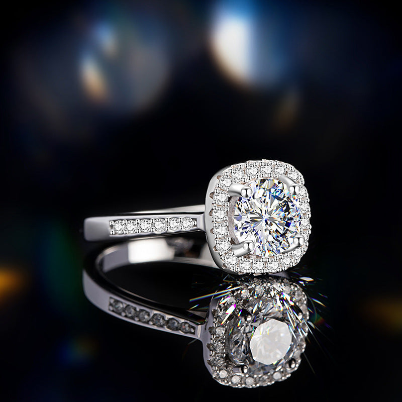 Square Sugar Sterling Silver 925 Diamond Ring Female Light Luxury High Sense 1 Karat Proposal Wedding Ring Ins Pair Ring