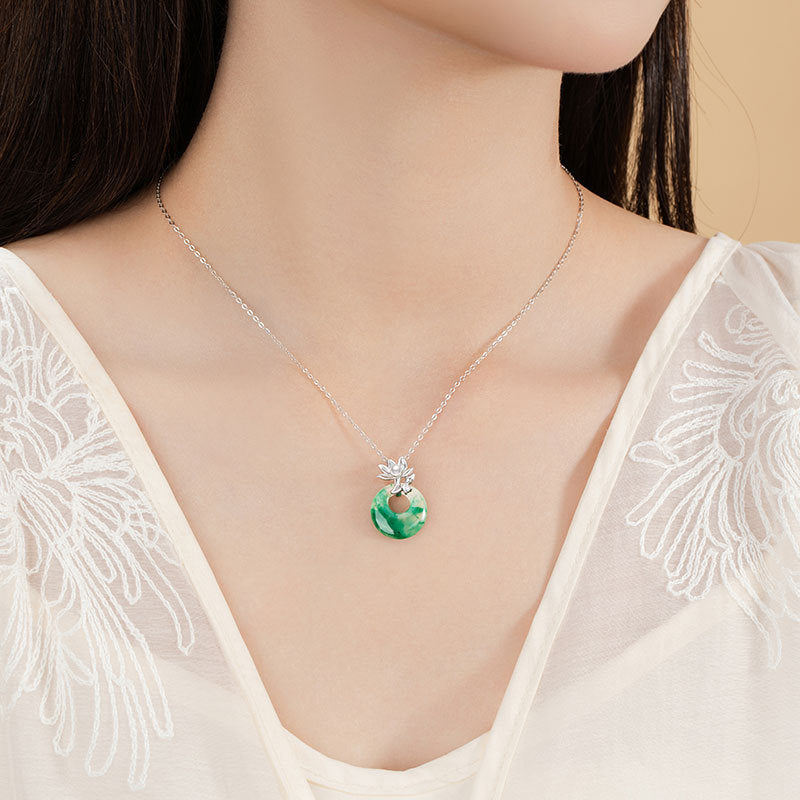 Lotus Pond Moonlight Sterling Silver 925 Necklace Women's New Chinese Natural Jade Pearl Clavicle Chain Lotus Safety Buckle Pendant