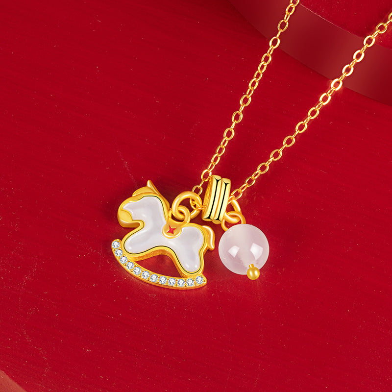 Immediately Rich Flower Sterling Silver 925 Necklace Women's High-Grade White Fritillary Birth Year Clavicle Chain Chalcedony Zodiac Pendant