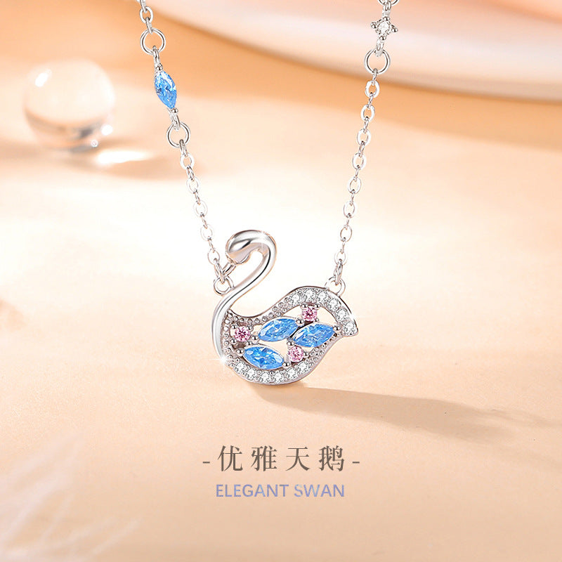 Swan Sterling Silver 925 Necklace Female Niche Design Light Luxury Zircon Clavicle Chain Valentine's Day Ins Style Love Pendant