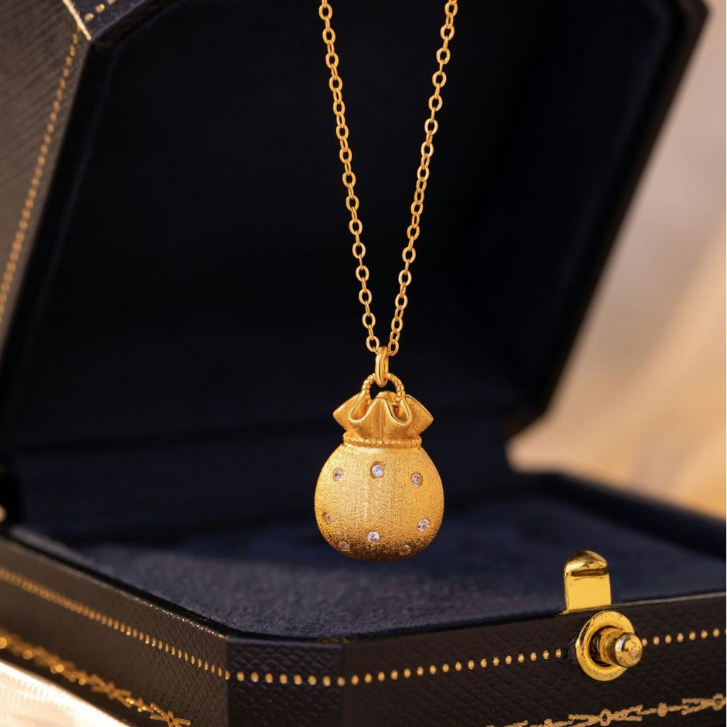 Small Lucky Bag Sterling Silver 925 Necklace New Chinese National Fashion Brushed Money Bag Clavicle Chain Lucky Treasure Rich Pendant