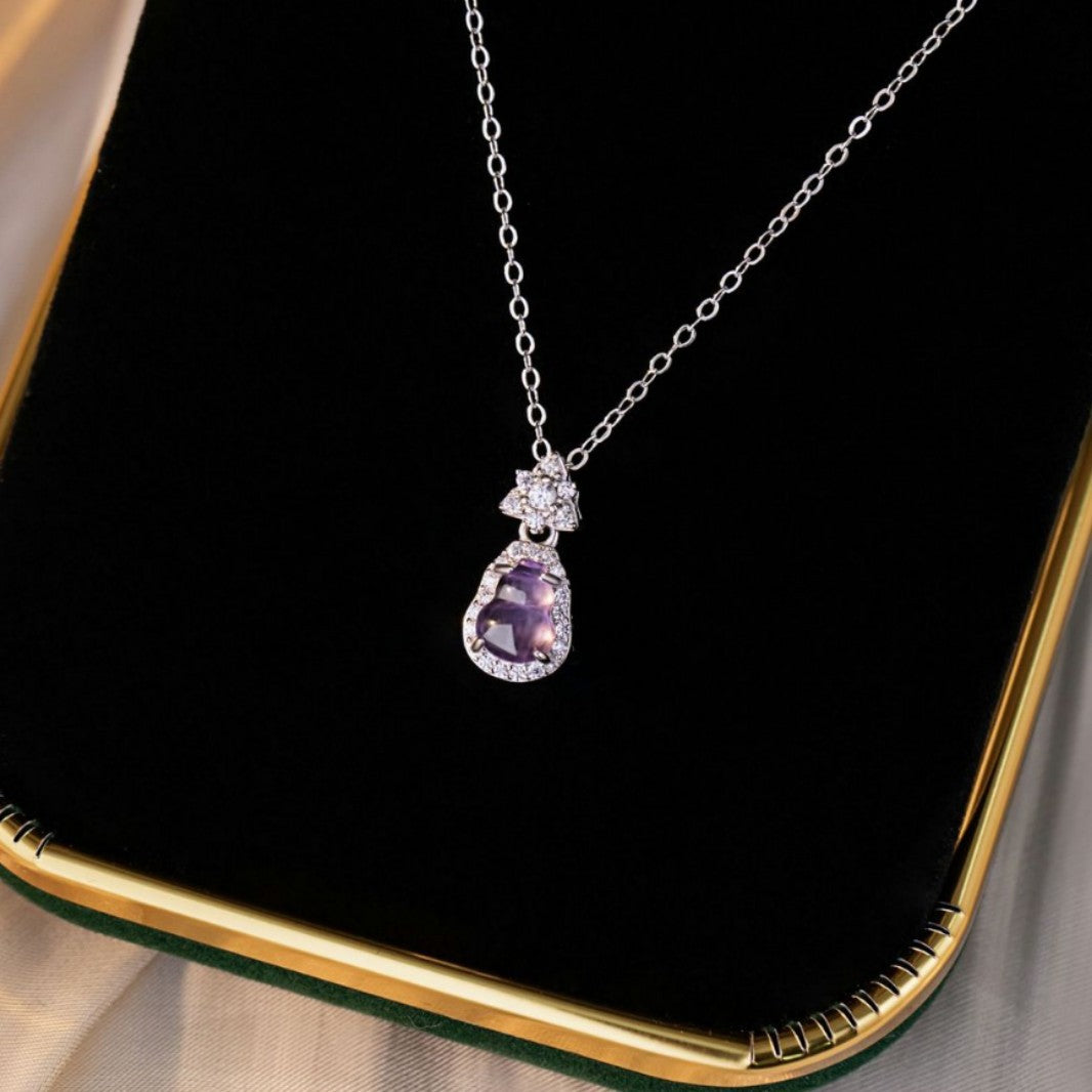 Gourd Sterling Silver 925 Necklace Women's Light Luxury High-Grade Natural Amethyst Clavicle Chain Ins Style Nine Purple Fire Pendant