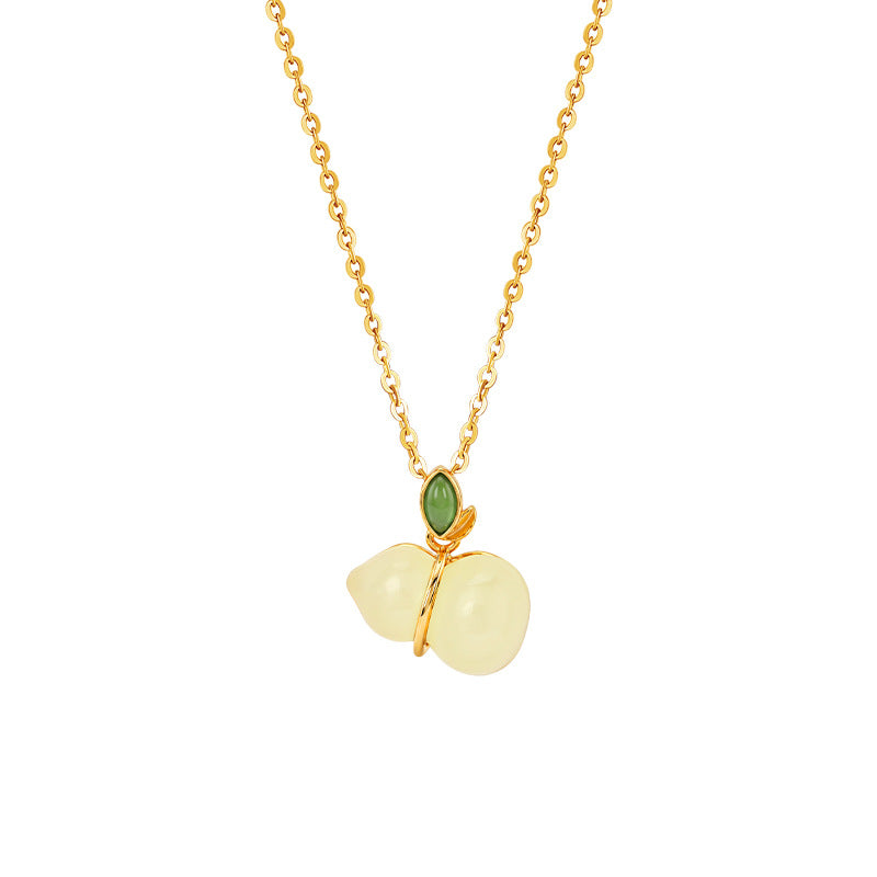 Fu Lu Double Full Sterling Silver 925 Hetian Jade Necklace Women's National Fashion New Chinese Style Jasper Clavicle Chain Ins Style Gourd Pendant