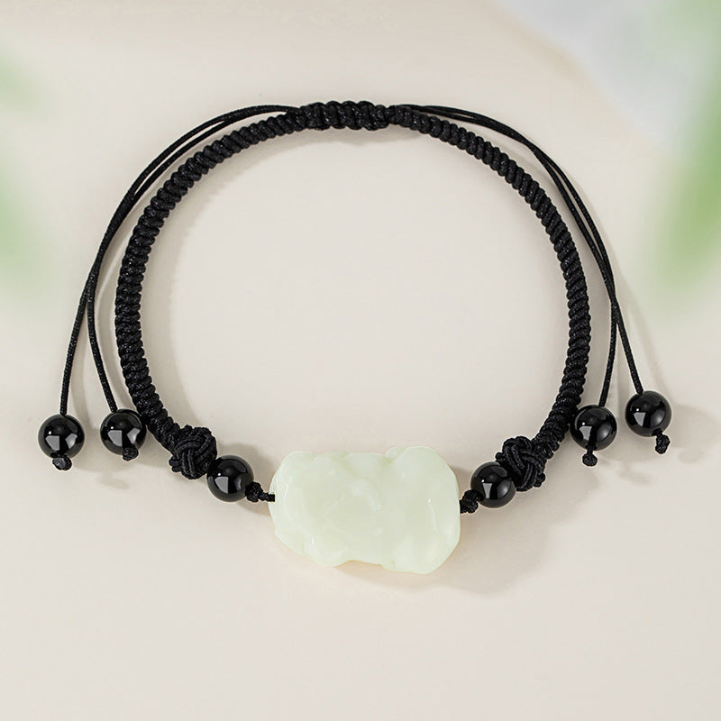 Natural Hetian Jade Bracelet Handmade Braided Rope Ethnic Style Unisex Black Agate Bracelet Gift