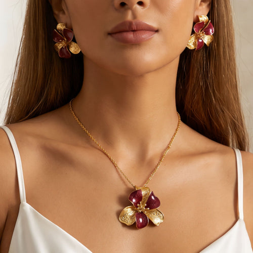 Burgundy Petal Flower Jewelry
