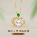 Xiangyun Ruyi Lock Sterling Silver 925 Necklace Women's New Chinese National Fashion Natural Freshwater Pearl Clavicle Chain Chalcedony Pendant