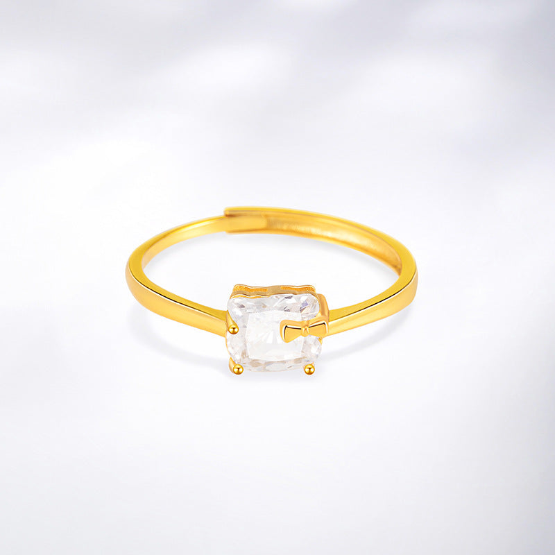 Lucky Cat Sterling Silver 925 Ring Female Sweet Cute Bow Zircon Ring Valentine's Day Gift Pair Ring