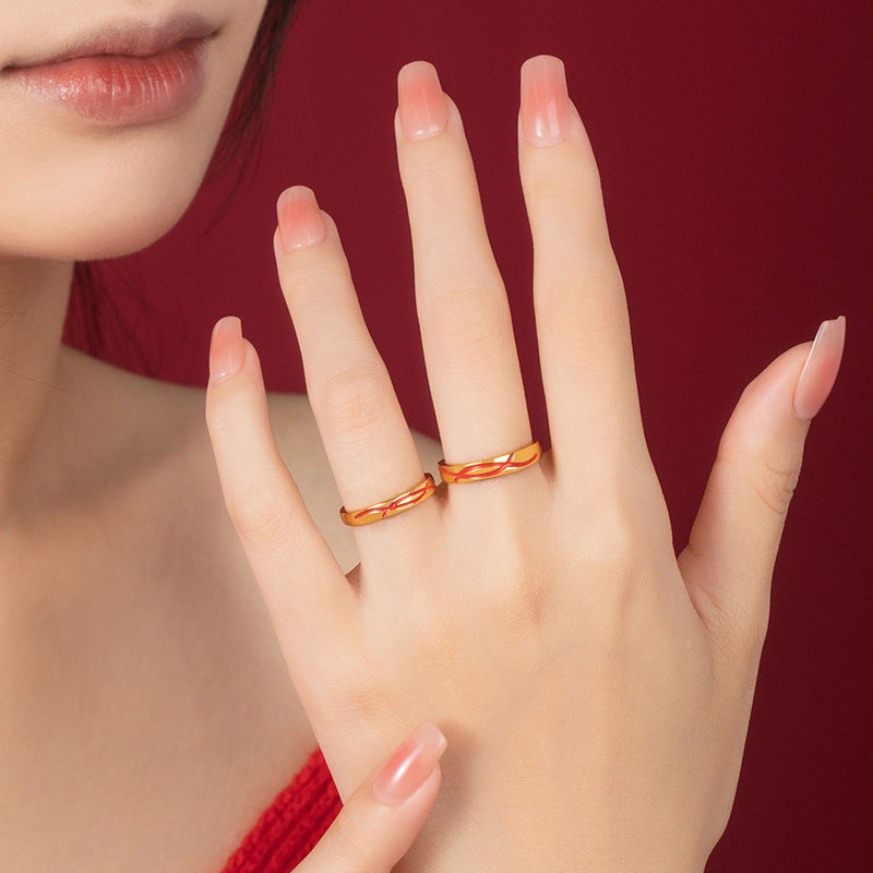 Mobius Ring Pure Silver 999 Couple Ring National Fashion Light Luxury Wedding Ring Plain Ring Ins Wind Moon Old Red Line Ring