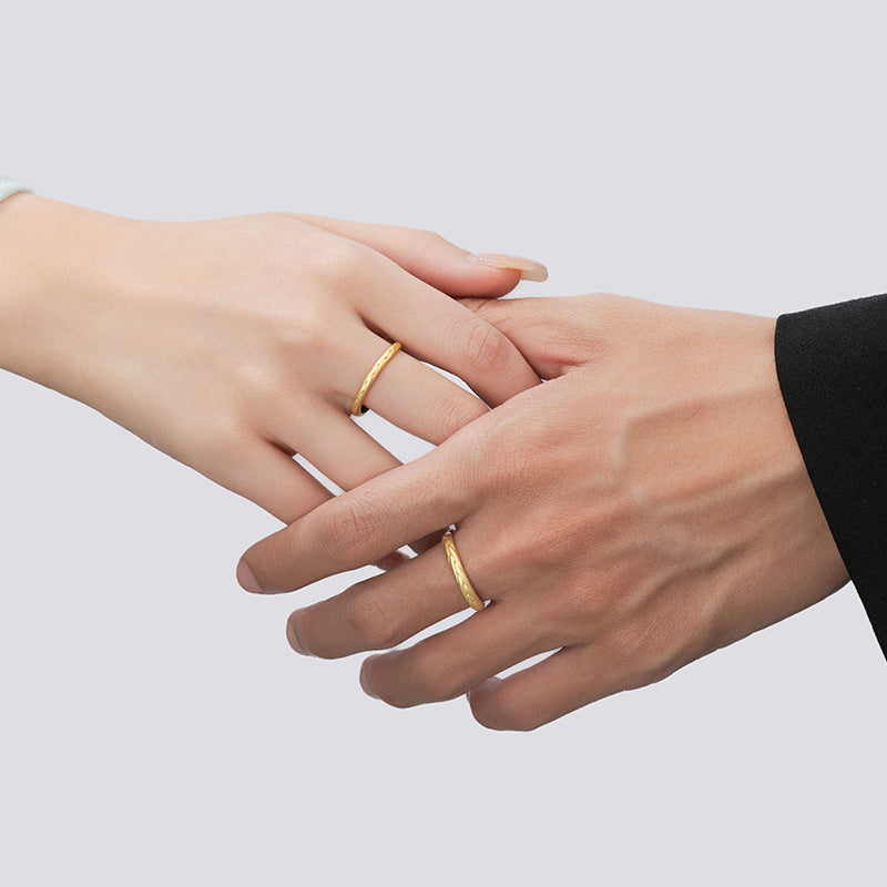 Wheat Ear Foot Silver 999 Couple Ring Men's and Women's New Chinese National Fashion Glossy Plain Ring Ins Style Ear Ear Safety Ring