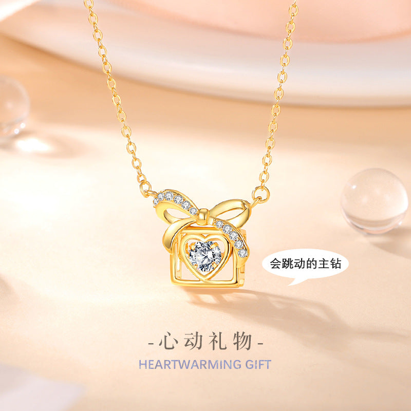 Bowknot Sterling Silver 925 Smart Necklace Female Sweet Cute Zircon Gift Box Clavicle Chain Ins Love Pendant