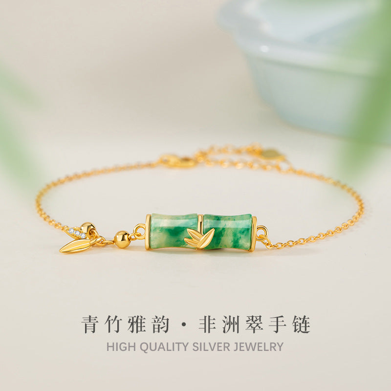 Bamboo Sterling Silver 925 Bracelet Women's Light Luxury High-Grade Natural African Bamboo Bracelet Ins Festival High-Rise Bracelet