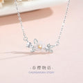 Cherry Blossom Sterling Silver 925 Necklace Women's Fashion All-Match Butterfly Zircon Clavicle Chain, INS Style Flower Pendant