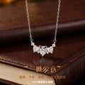 S925 Sterling Silver Bow Love Necklace Women's Heart-Shaped Zircon Clavicle Chain Light Luxury III Love Valentine's Day Gift