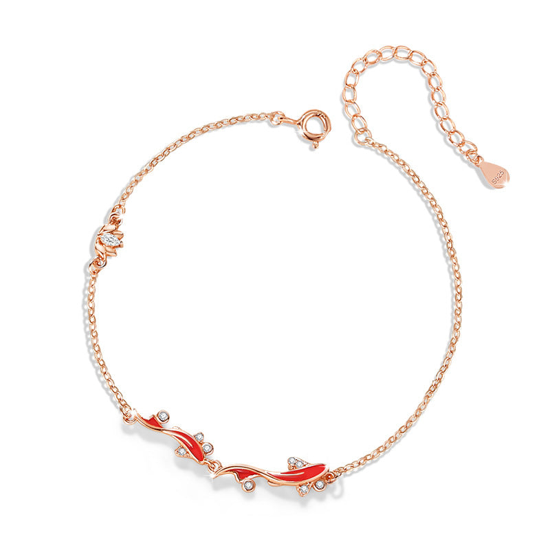 Lucky Koi Fish Sterling Silver 925 Bracelet Female Niche Design Light Luxury Zircon Bracelet for Girls Ins Pisces Bracelet