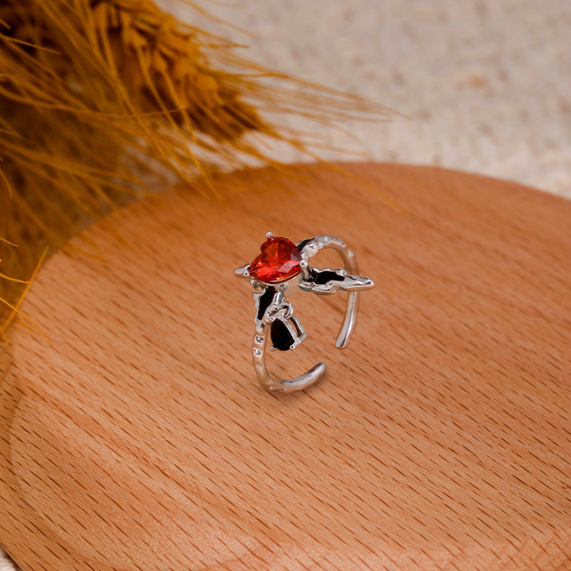 Dark Style S925 Sterling Silver Ring Female Thorn Sweet Cool Hot Girl Adjustable Ring Ear Buckle High-Grade Personalized Accessories