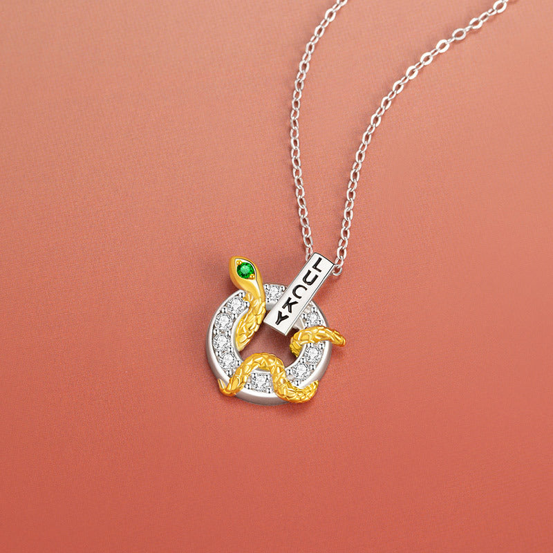 Lucky Spirit Snake Sterling Silver 925 Necklace Niche Design Light Luxury Zircon Clavicle Chain Ins Style Winding Ring Buckle Pendant