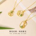 Fu Lu Sterling Silver 925 Hetian Jasper Necklace Women's New Chinese Style National Fashion Flowers like Brocade Clavicle Chain Ins Flower Pendant