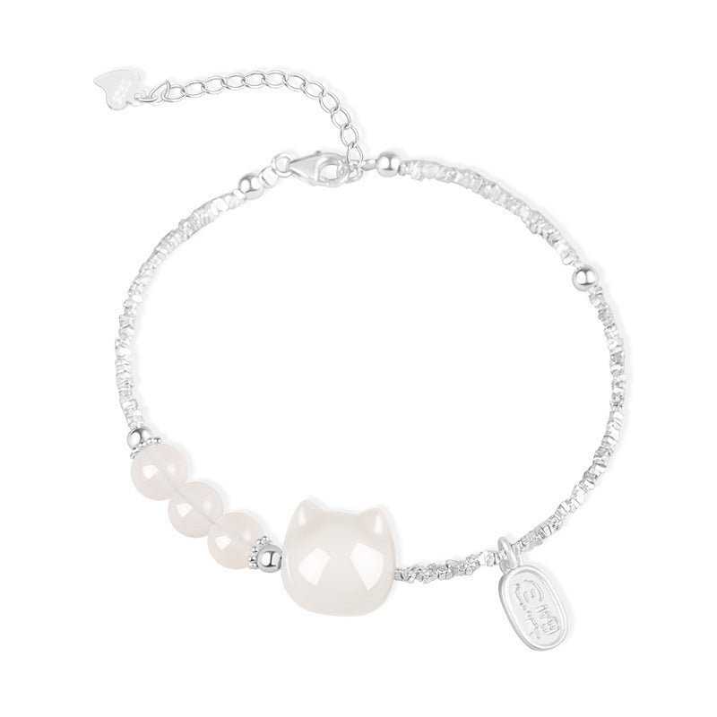 New Meomi Natural White Chalcedony Bracelet Female S925 Sterling Silver Broken Silver Several Two Lucky Brand Bracelet Silver Jewelry Source Factory