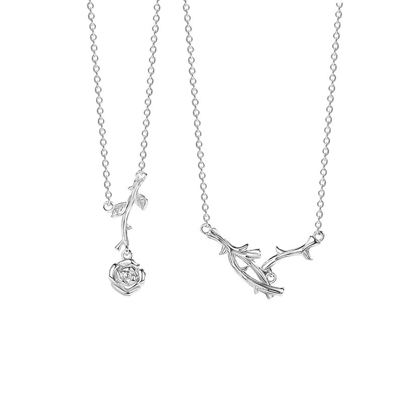 Thorn Rose Sterling Silver 925 Couple Necklace for Men and Women Mori Japanese and Korean Valentine's Day Gift Ins Style Branch Pendant