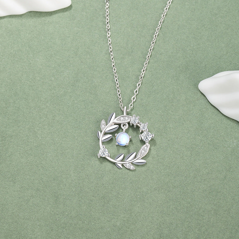 Vine Sterling Silver 925 Necklace Female Niche Design Light Luxury Glass Stone Flower Pendant Ins Style Garland Pendant