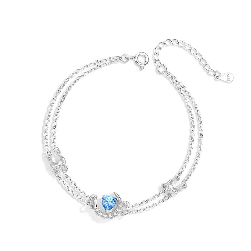 Moon Sterling Silver 925 Bracelet Female Niche Design Light Luxury Navy Blue Zircon Star Bracelet Ins Style Lovely Bracelet