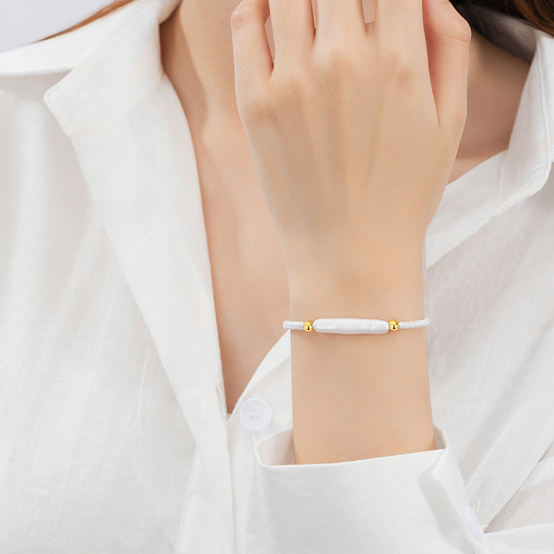 Small Silver Bar Sterling Silver 925 Bracelet Female Niche Design Light Luxury Natural Baroque Pearl Bracelet Ins Style Bracelet