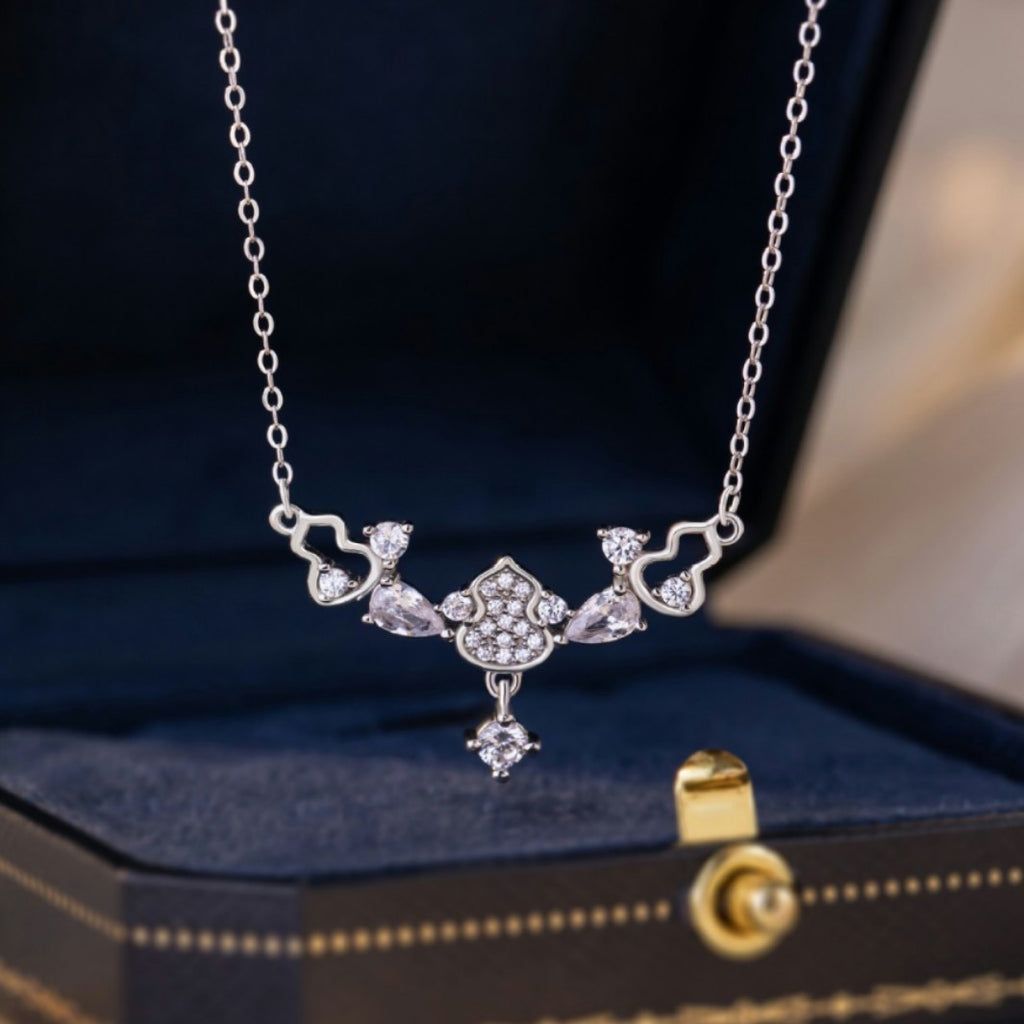 Gourd Sterling Silver 925 Necklace Women's Light Luxury High-Grade Star Zircon Clavicle Chain Small Red Book Fu Lu Double Full Pendant