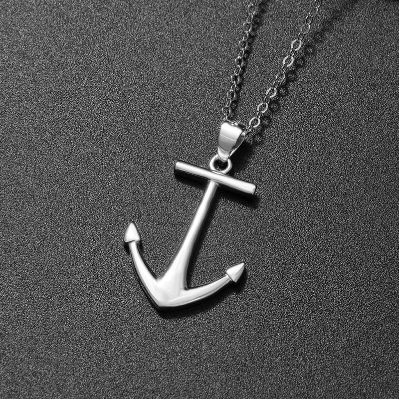Anchor Sterling Silver 925 Necklace Men's Niche Light Luxury High-Grade Hip Hop Clavicle Chain Vintage Punk Cross Pendant