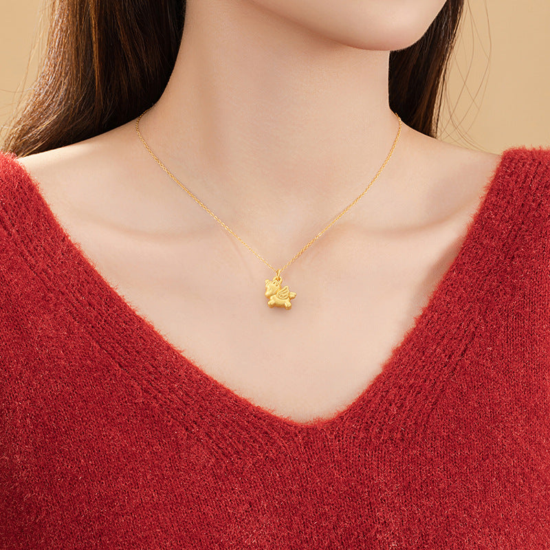 Immediately Rich Pure Silver 999 Necklace Female New Chinese National Fashion Animal Year Unicorn Clavicle Chain Zodiac Horse Pendant