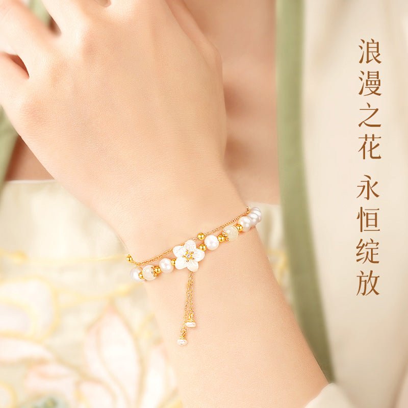Camellia Freshwater Pearl Bracelet for Girls 2025 New Small New Chinese Bracelet Qixi Gift for Girlfriend