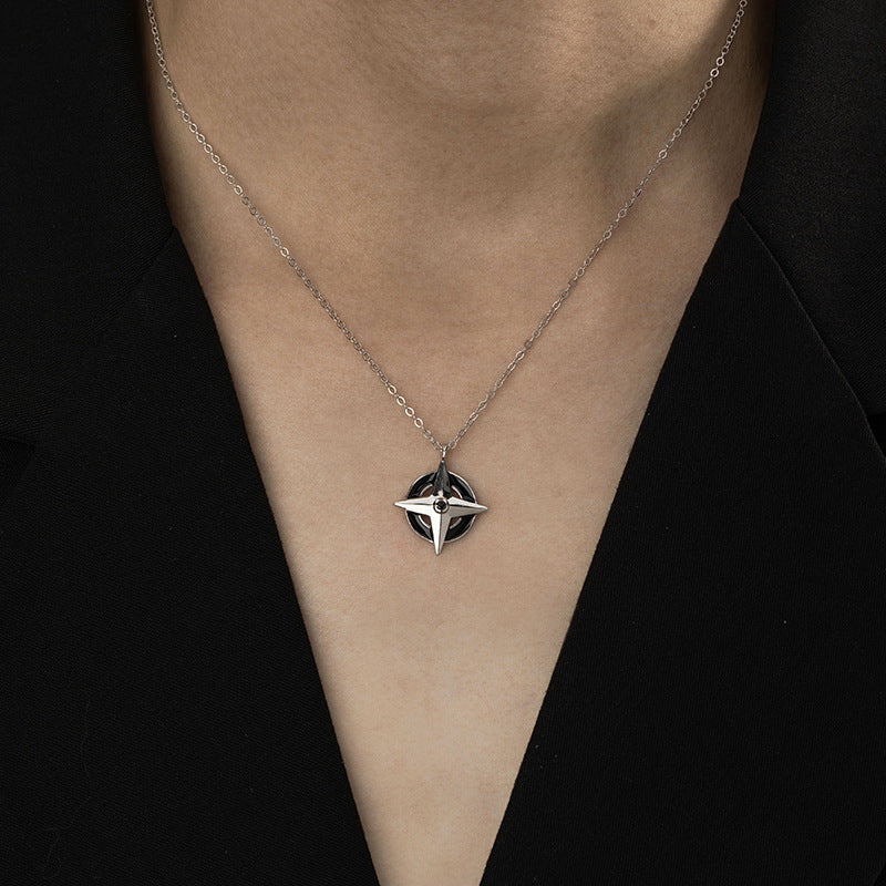 Cross Sterling Silver 925 Necklace Men's Niche Design Light Luxury Hip Hop Clavicle Chain Ins High-Grade Star Pendant