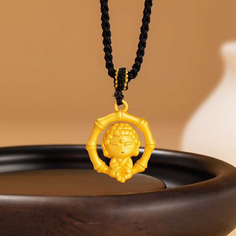 Maitreya Buddha Pure Silver 999 Necklace New Chinese National Fashion Happy Buddha Necklace Rope Ins Light Luxury Lotus Bamboo Pendant