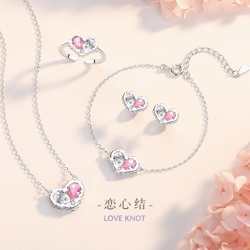 Heart-Shaped Sterling Silver 925 Ring Female Niche Design Light Luxury Pink Zircon Ring Ins Style with Your Ring in Mind