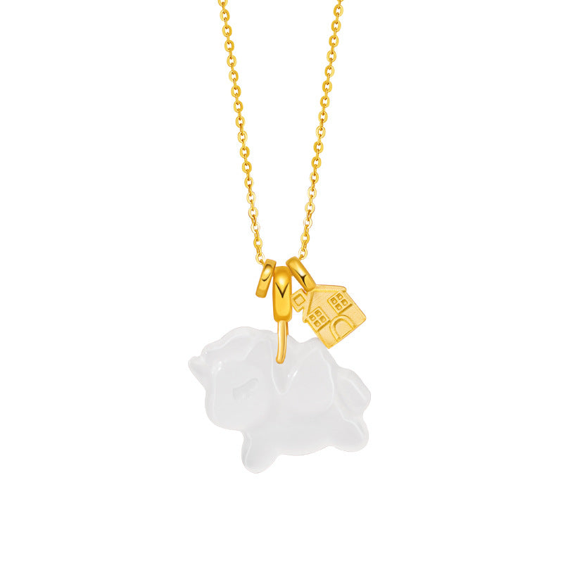 Immediately Rich Sterling Silver 925 Necklace Female National Fashion White Agate Birth Year Clavicle Chain Ins Style Zodiac Horse Pendant
