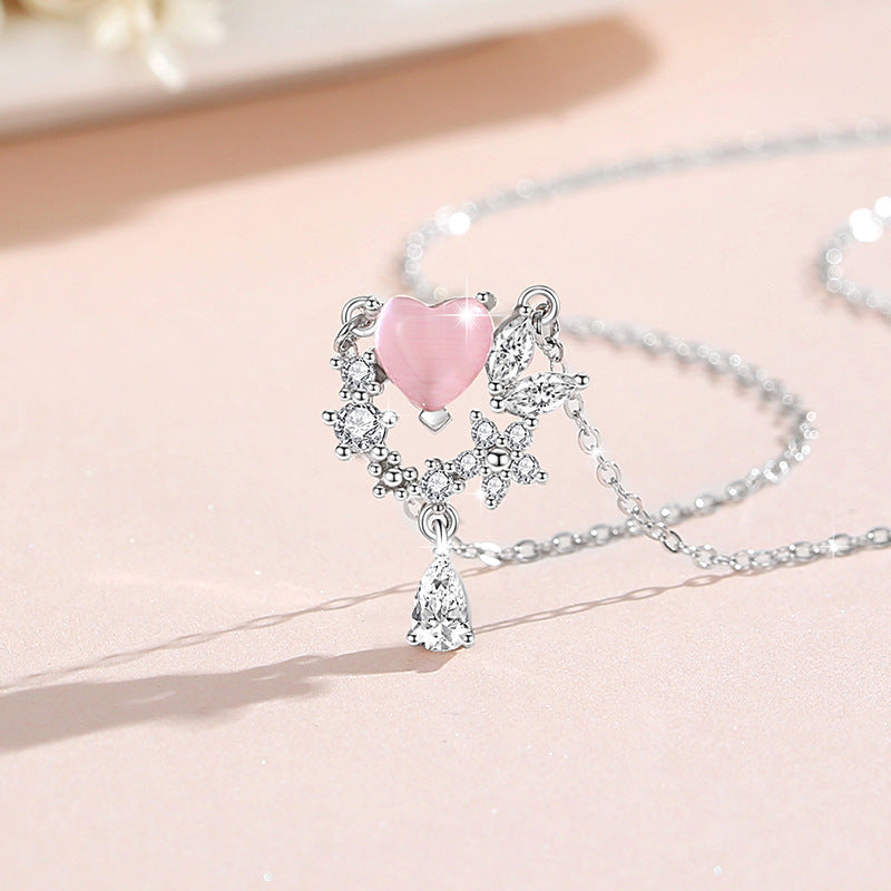 Lovely Sterling Silver 925 Necklace Female Niche Design Light Luxury Flower Clavicle Chain Get Things Ins Butterfly Tassel Pendant