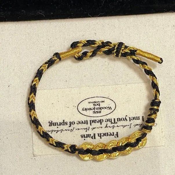 Five Emperors Coin Sterling Silver 925 Bracelet New Chinese National Fashion Lucky Beads Woven Bracelet