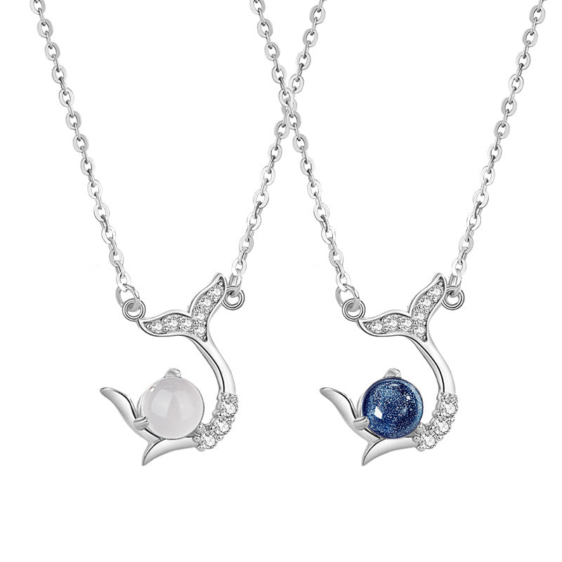For the Rest of Your Life, You Have S925 Sterling Silver Necklace, Female Niche Design, Natural White Agate Glass Stone Pendant, Fishtail Clavicle Chain