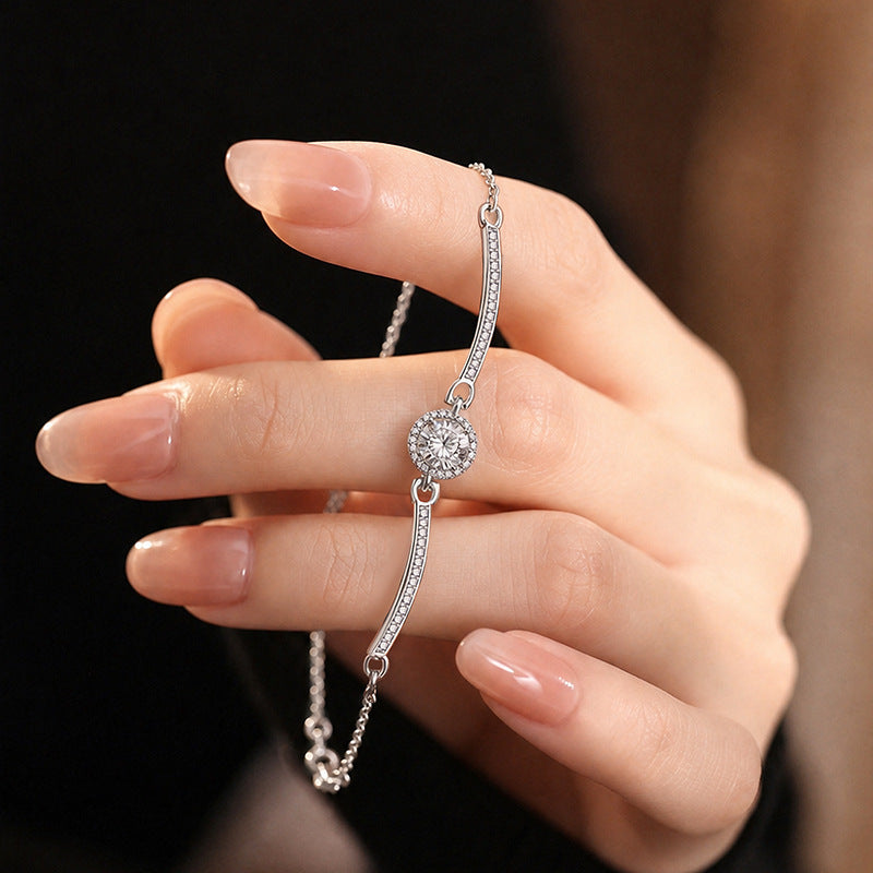 S999 Pure Silver Bracelet Female Light Luxury Bag Inlaid 5A Eight Arrows and Eight Hearts Zircon Diamond Niche Birthday Gift for Girlfriend