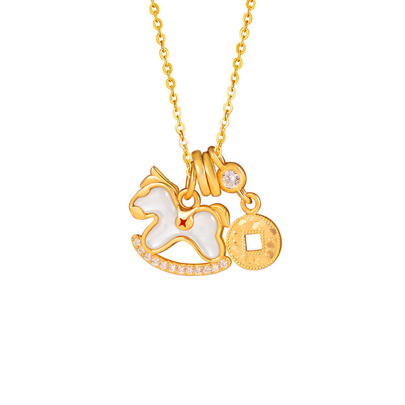 Immediately Rich S925 Sterling Silver Necklace Women's High-Grade White Fritillary Birth Year Niche Clavicle Chain Horse Zodiac Pendant
