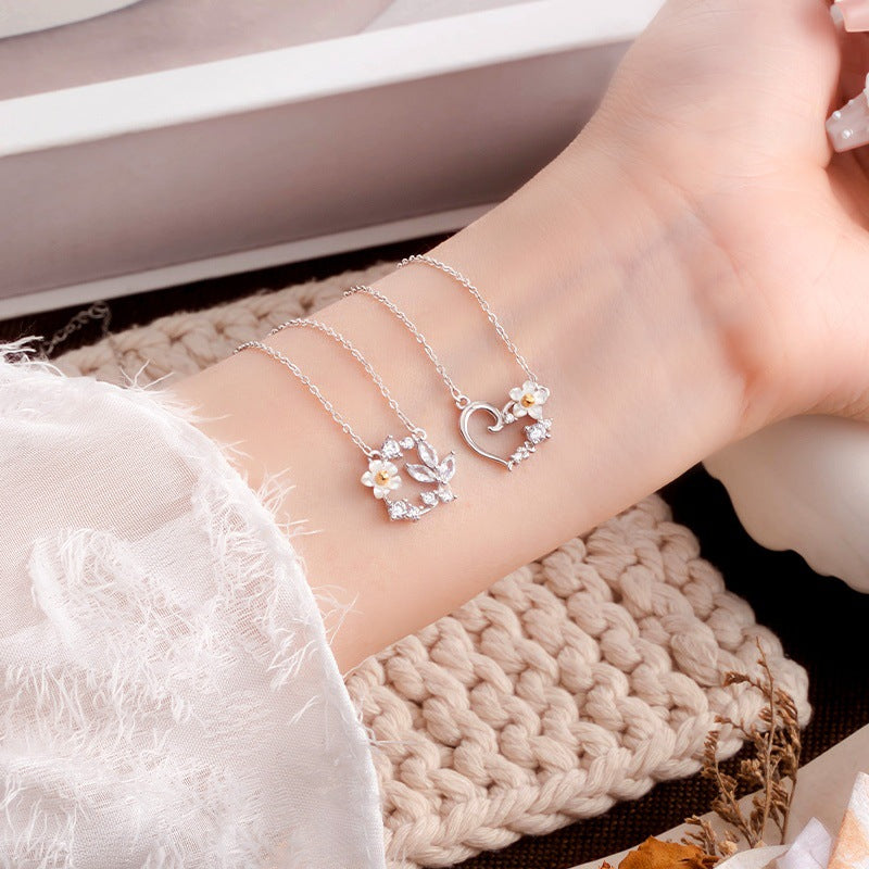 Full-Body S925 Sterling Silver Necklace for Women Light Luxury Fritillary Flower Clavicle Chain High-Grade Gift for Girlfriend and Girlfriend Silver Jewelry