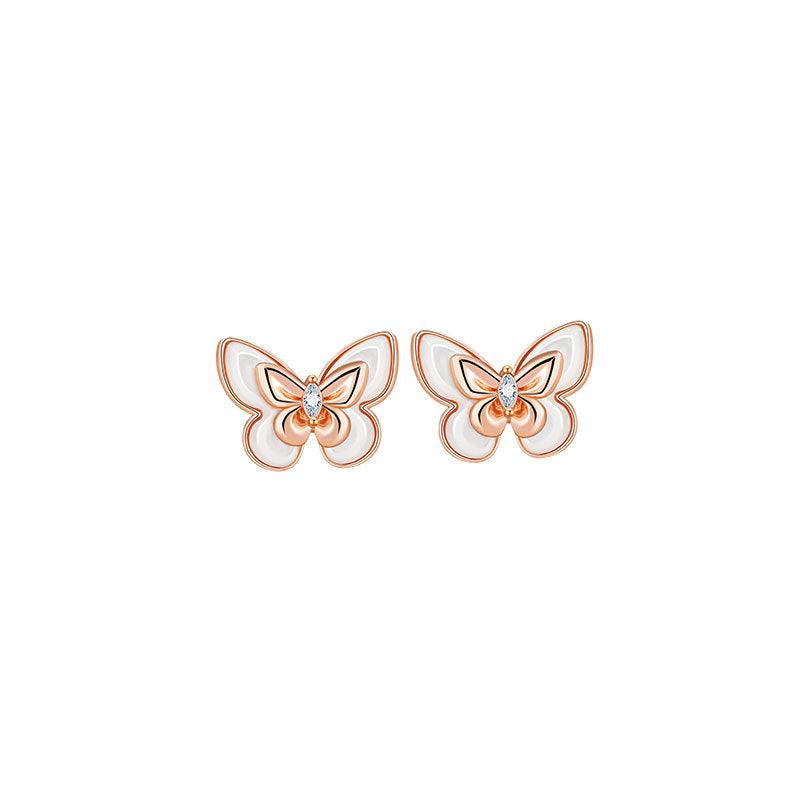 Butterfly Sterling Silver 925 Stud Earrings Female Niche Design Light Luxury White Fritillary Earrings Ins Style Gift Earrings for Girlfriend