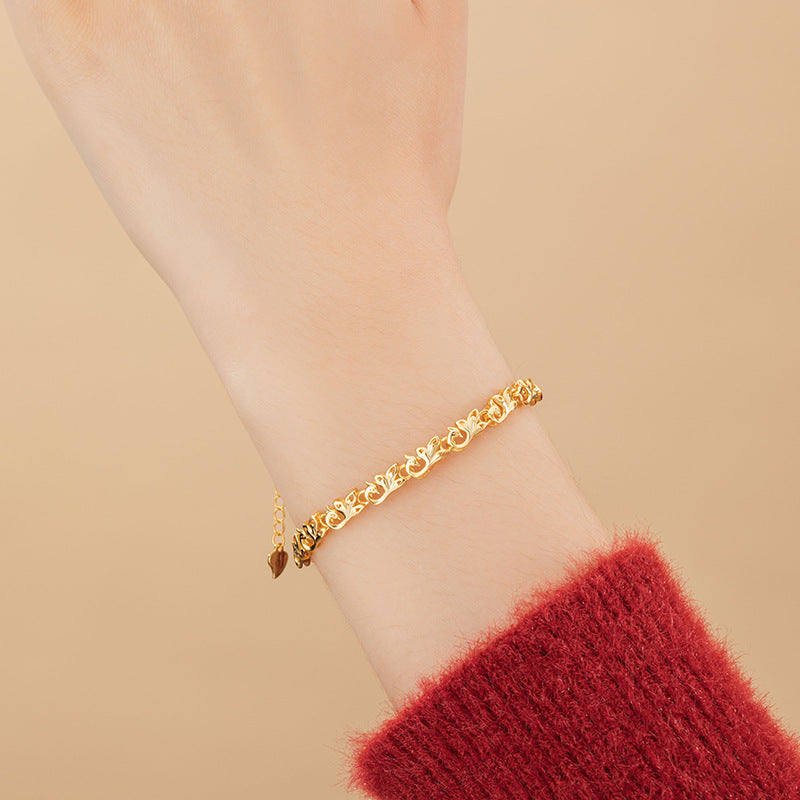 Phoenix Pure Silver 999 Bracelet Women's Fashion Versatile Hollow Bracelet New Chinese Ins Style Phoenix Tail Bracelet