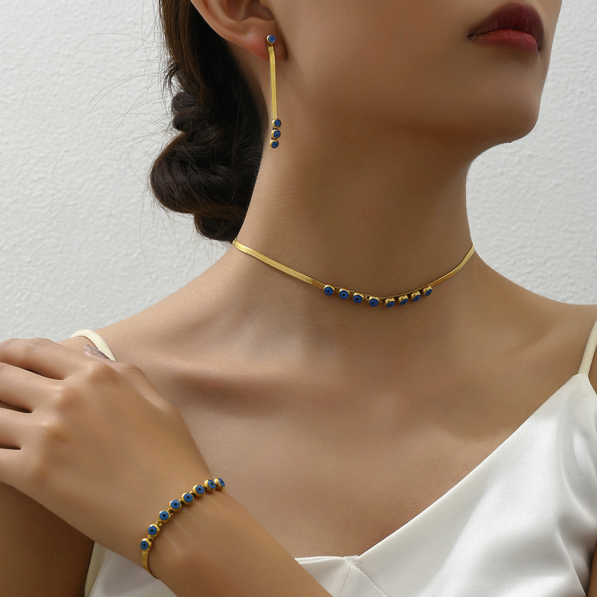 Tiny Blue Station Choker Jewelry