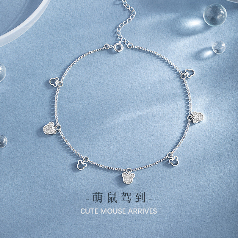 Cute Mouse Sterling Silver 925 Bracelet Female Niche Design Light Luxury Zircon Zodiac Bracelet Ins Style Mouse Bracelet