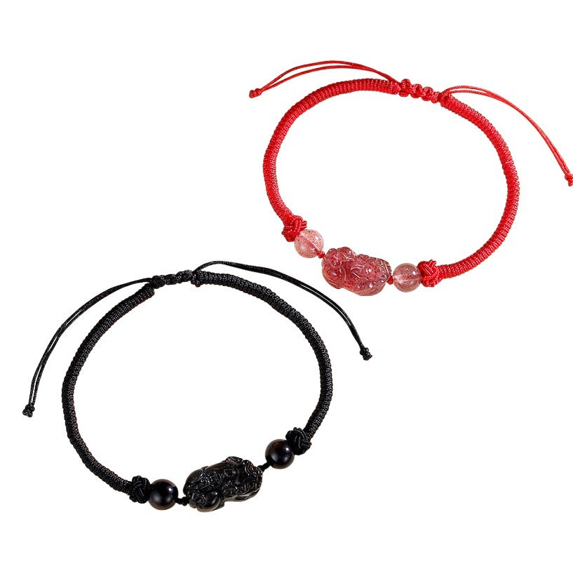 Women's and Women's Hand-Woven Strawberry Crystal Couple Bracelet